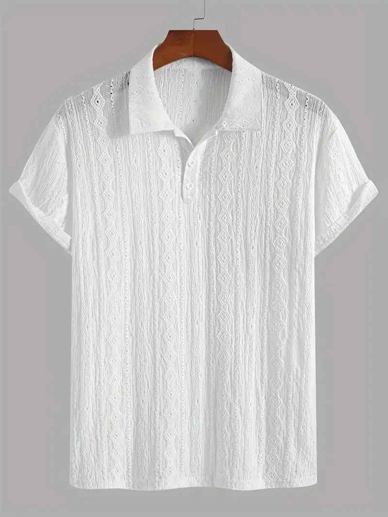 New Polo Shirts For Men Streetwear Solid Color Jacquard Textured Half Buttoned Short Sleeves T-shirt Men's Basic Tops