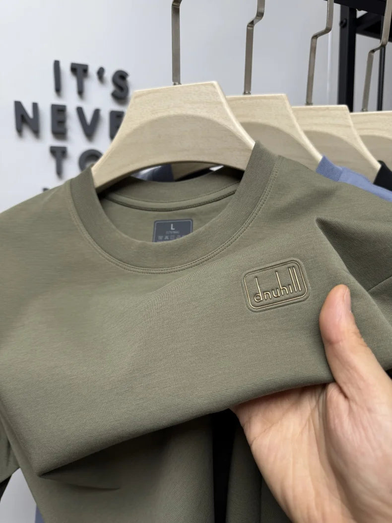 Men's short sleeved T-shirt 2025 summer hot item solid color round neck high-quality simple trendy casual base shirt for men top