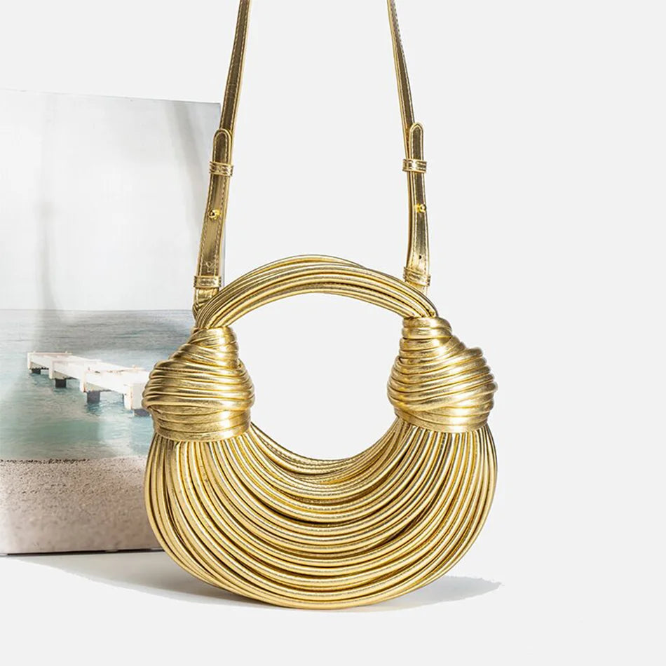 Handbags for Women  Gold Luxury Designer Brand Handwoven Noodle Bags Rope Knotted Pulled Hobo Silver Evening Clutch Chic