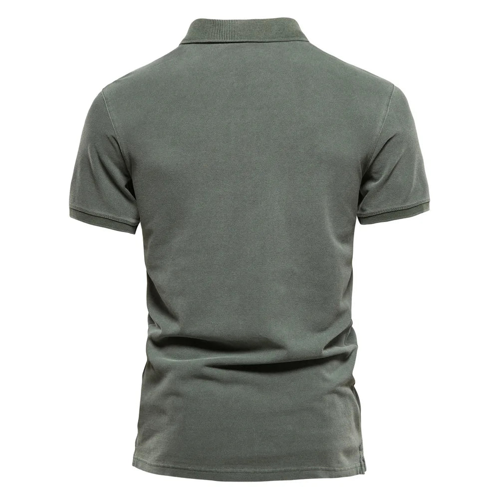 2025 Men's Summer Short Sleeve Lapel Polo Shirts 100% Cotton Solid Slim T-shirts Fashion Casual Business Golf Sport Tops for Men