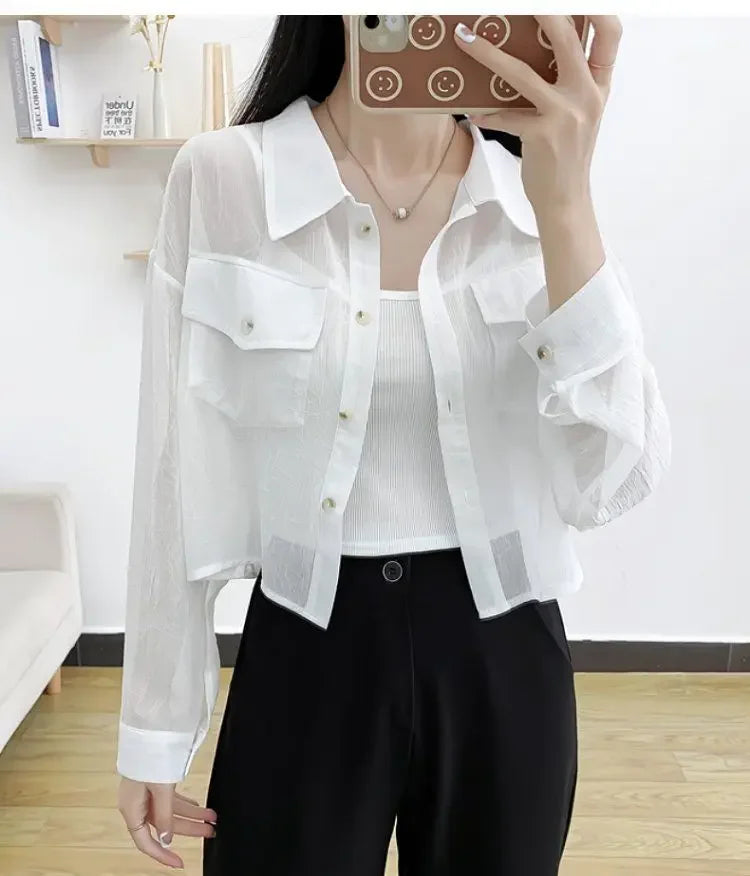 Summer Loose Chiffon Sunscreen Clothes for Women in Summer 2025 New Thin Casual Versatile Long-sleeved Cardigan Short Jacket