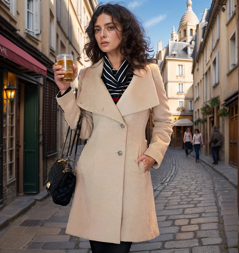 Coat Woolen Coat Women's Mid-length Single-breasted Belted Woolen Coat Women's Korean Style Winter Clothes Women