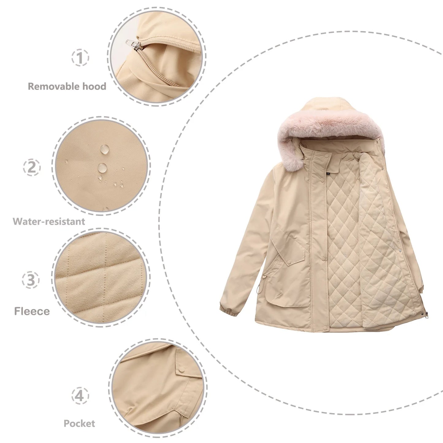 Cotton Coat Women 2025 Winter Mid-length Parka Plus Velvet Korean Style Large Fur Collar Plus Velvet Coat