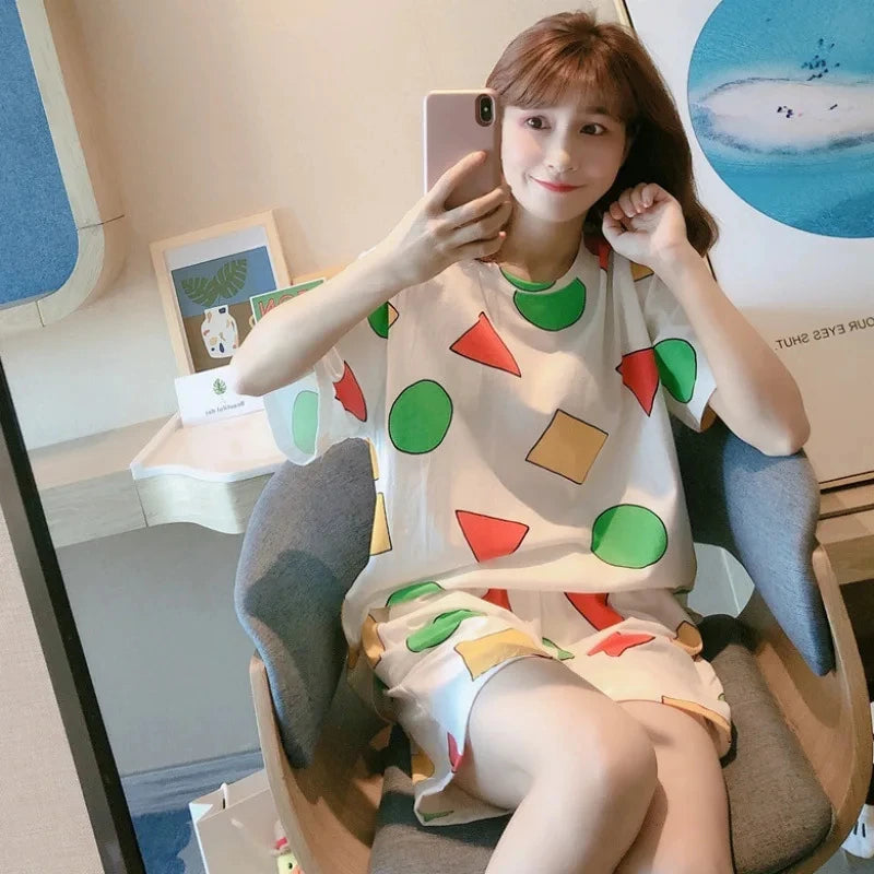 Pijama Sin Chan Man Pajama Sinchan Cotton Summer Short Sets Japanese Pajamas for Couples Man and Woman Sleepwear 2025