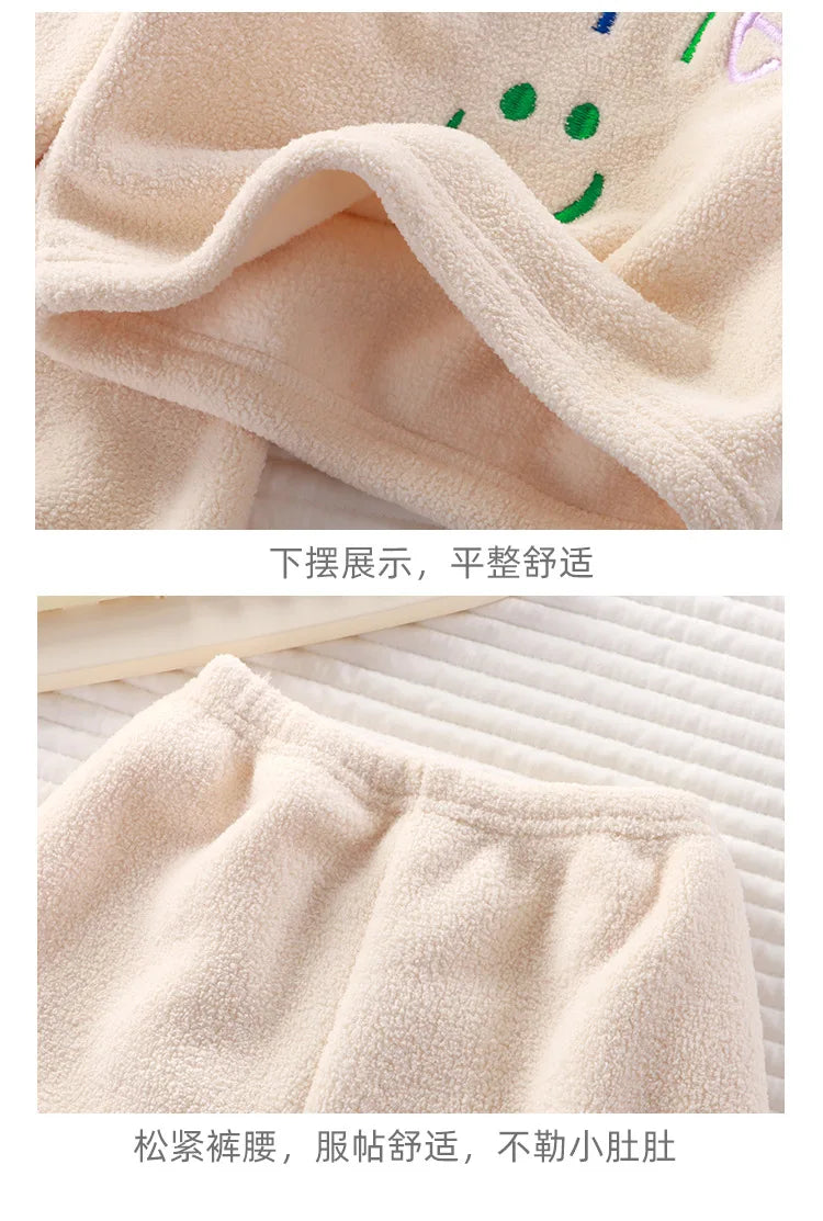 Children's Pajama Set for Boys and Girls Autumn and Winter with Thick Velvet Home Clothes Baby Warm Pure Color Clothing Set