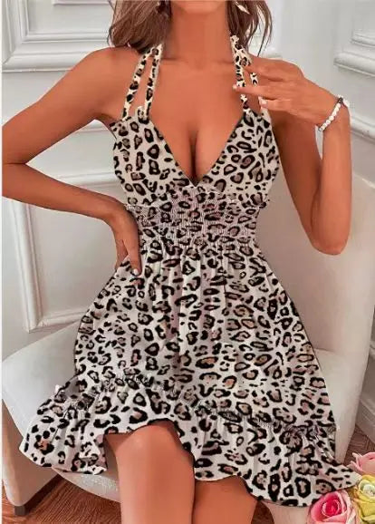 Women's Clothing European Dresses popular deep V-rope suspender black fungus edge parallel wrinkled seam backless sexy dress