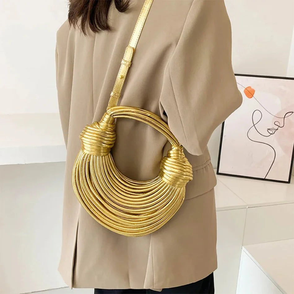 Handbags for Women  Gold Luxury Designer Brand Handwoven Noodle Bags Rope Knotted Pulled Hobo Silver Evening Clutch Chic