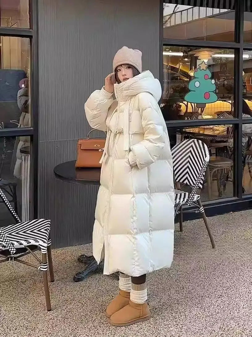 Black Winter Coat 2025 New Women's Thick Cotton Parka Jacket Korean Oversized Loose Hooded Coats Female Casual Long Overcoat