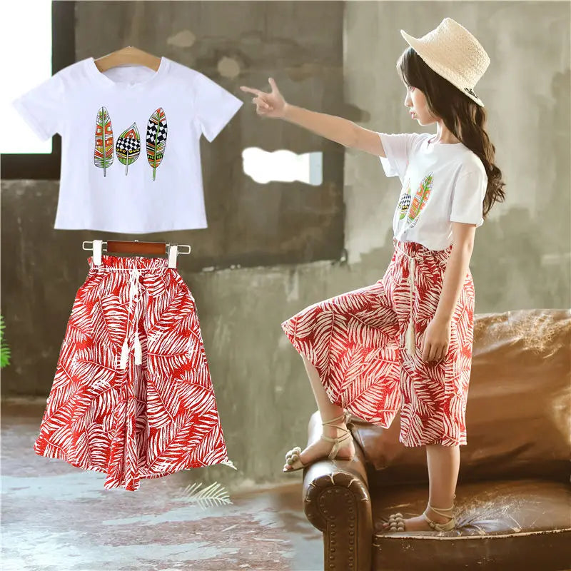 Summer 2025 Baby Girls Clothes Sets Outfits Kids Clothes Short Sleeve+Pants Children Clothing Set 6 10 11 12Y Kids Clothes Girls