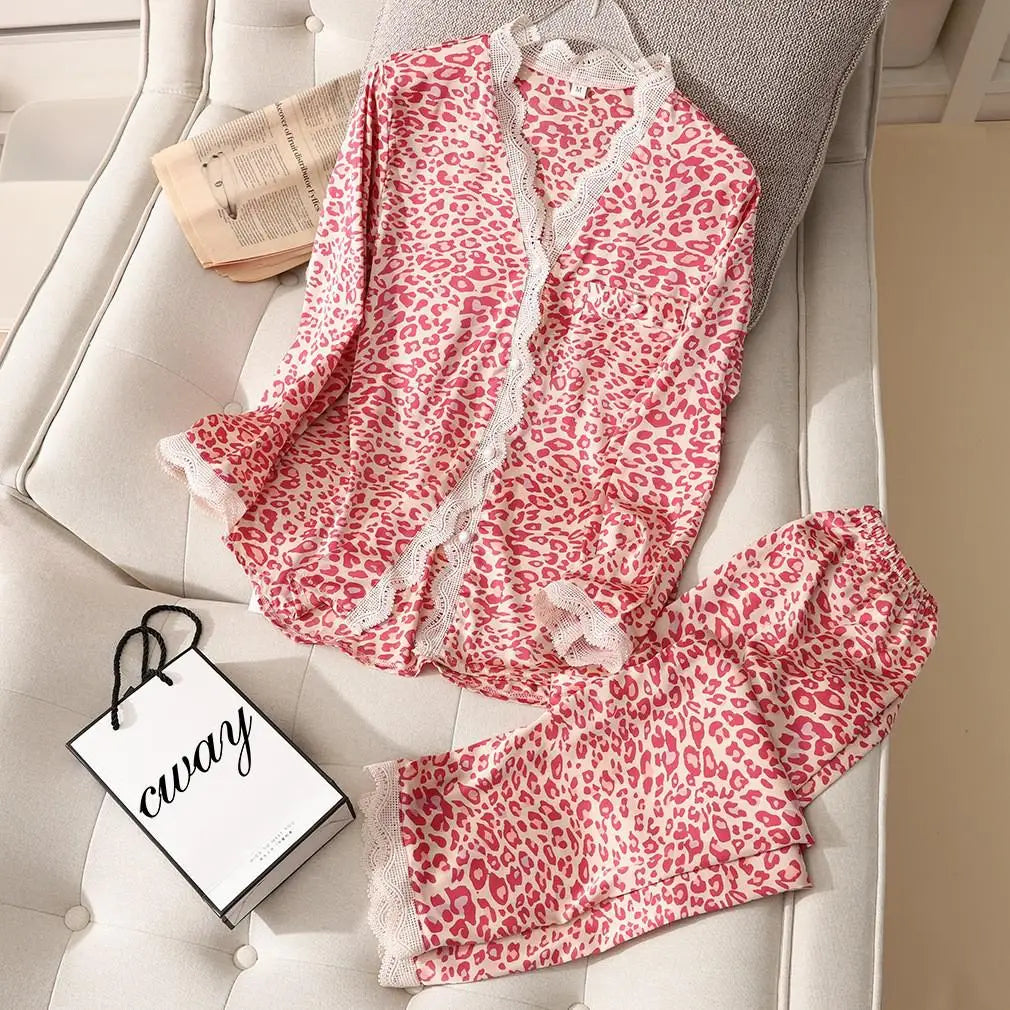 Pajama Set PJS For Women Satin Silky Pyjama Long Sleeve Casual Sleepwear Nightwear Loungewear Rayon 2 Piece Home Wear