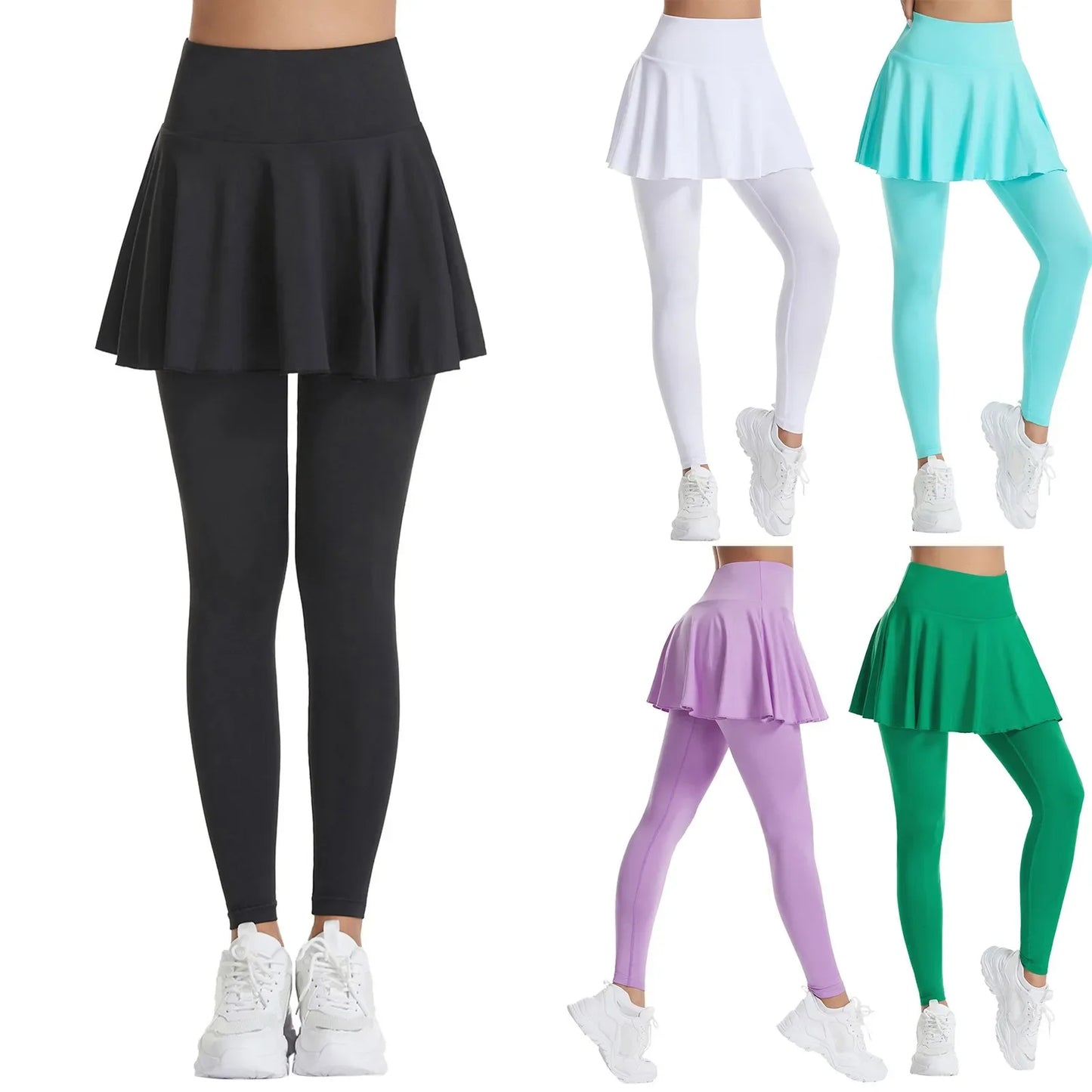 Pants Skirt Combined in One Sweatpants Women's Pocket High Waist Belly Stretch Tight Nine-point Leggings Yoga Pants