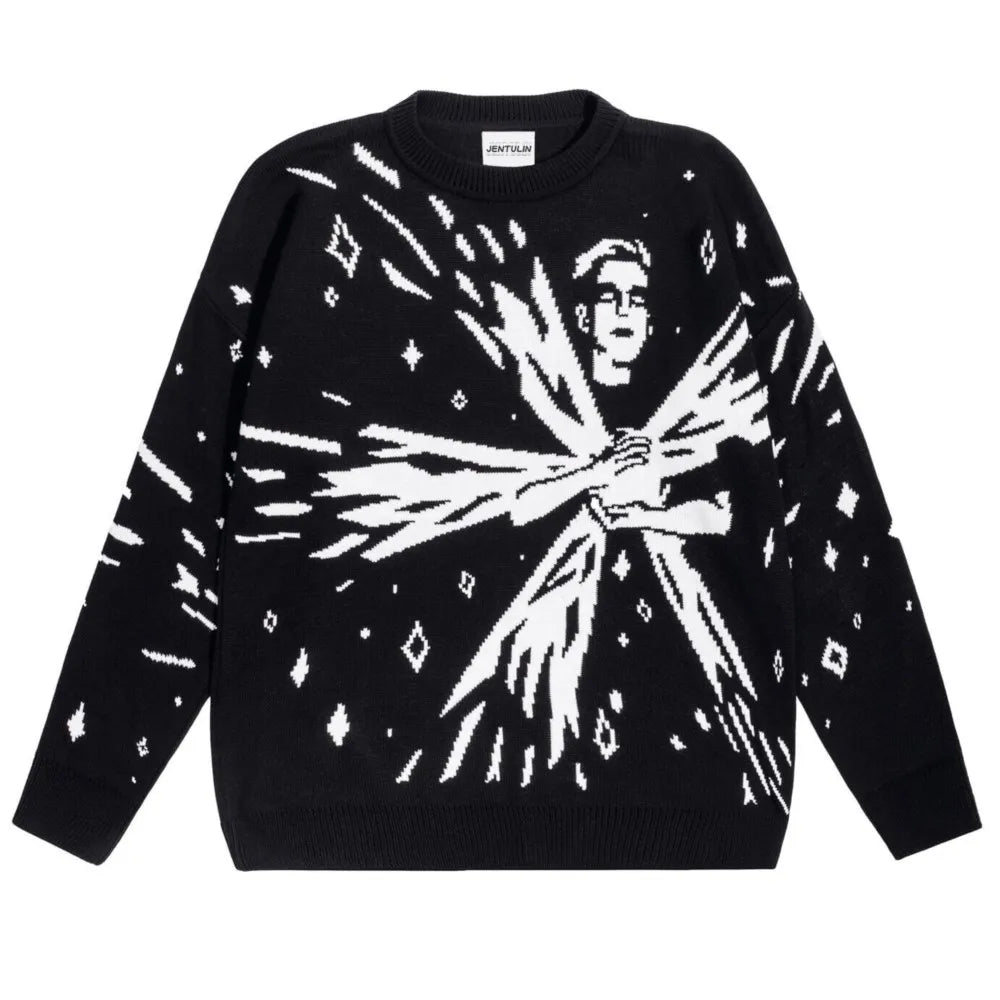 Men Women Hip Hop Abstract Quasar Knitted Sweater Harajuku Fashion Loose Tops Casual Streetwear Pullover Y2K Clothes Vintage 90s