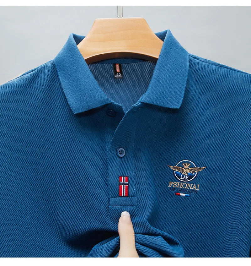 Short Sleeved Polo Shirt for Men in Summer 2025, New Business Casual Wrinkle Resistant Half Sleeved Lapel T-shirt, Loose and Iro