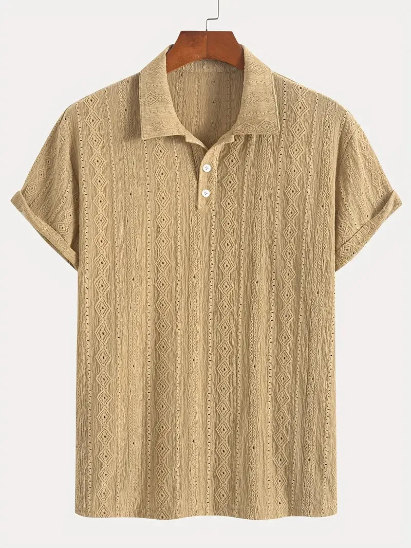 New Polo Shirts For Men Streetwear Solid Color Jacquard Textured Half Buttoned Short Sleeves T-shirt Men's Basic Tops