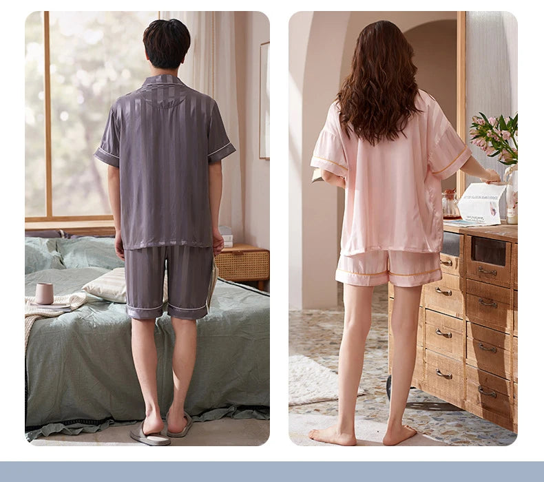 Pajamas Sets for Women Men Sexy Sleepwear Silk Women Pijama Sets Long Sleeve Cardigan Set Female Ice Silk Pyjamas Home Clothing