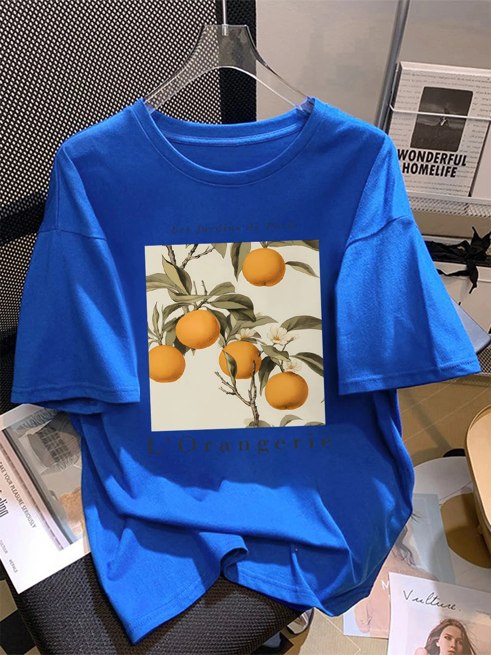 Summer T-Shirts Women Cotton Fresh Oranges Fruits Printing Tops Loose O-Neck Soft Comfortable Short Sleeve Street Woman Clothes