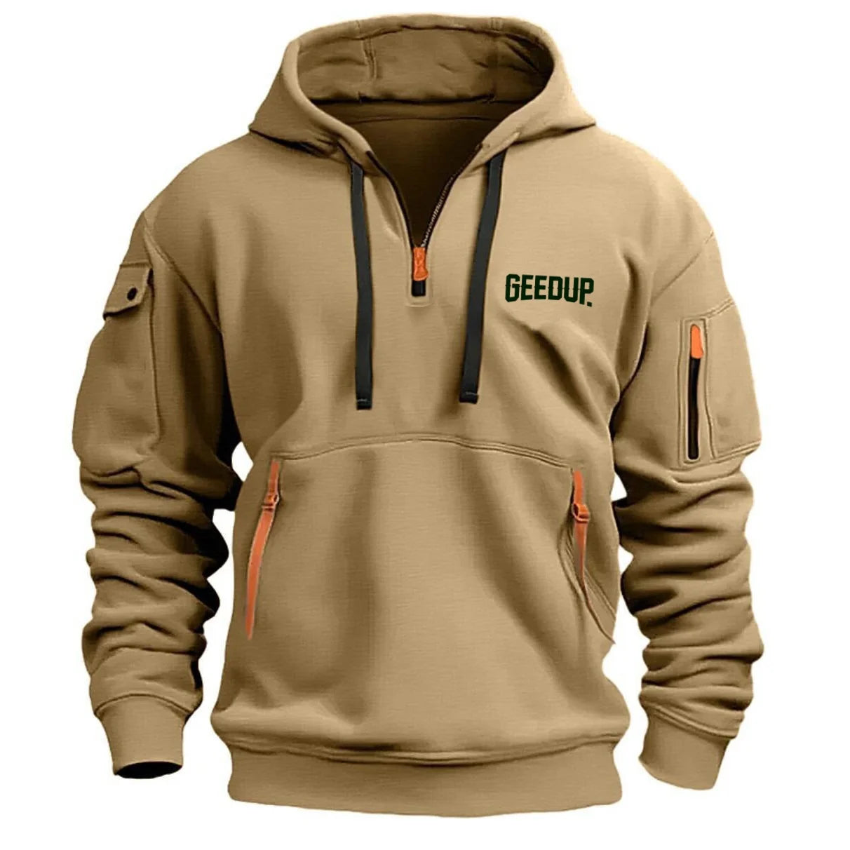 Men's fashion hoodie Spring and autumn new arm zipper multi-pocket streamer pullover men's sports casual long-sleeved hoodie