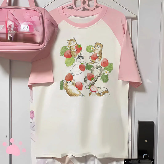 Strawberry t-shirts women printed design active wear casual wear tshirt female 2000s comic clothes