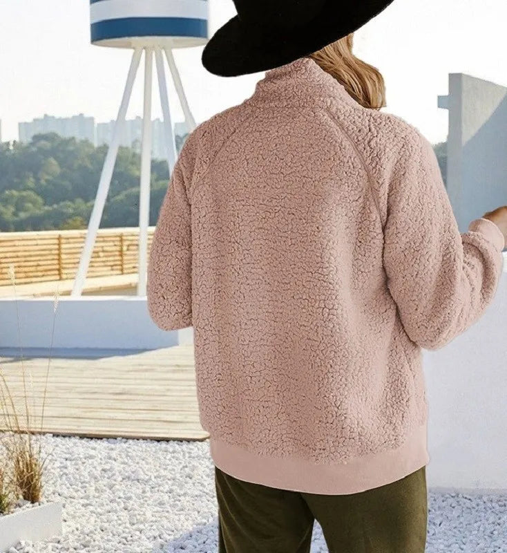 Women Winter Coat Solid Color Long Sleeves Zipper Cardigan Loose Warm Furry Plush Plus Size Lady Coat Winter Clothes