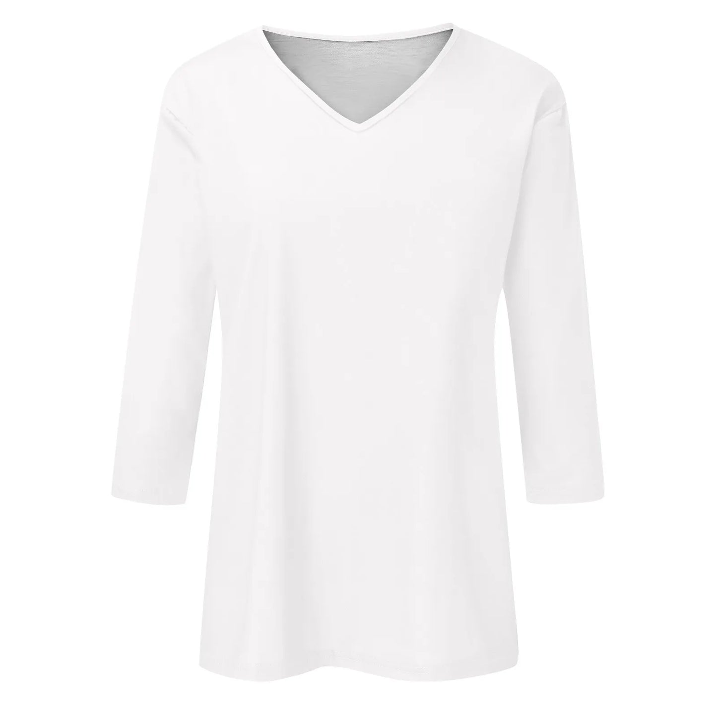 Women's T-Shirt Fashion Casual Everyday Versatile V-Neck 3/4 Length Sleeve Tops Solid Color Printed T-Shirt Top
