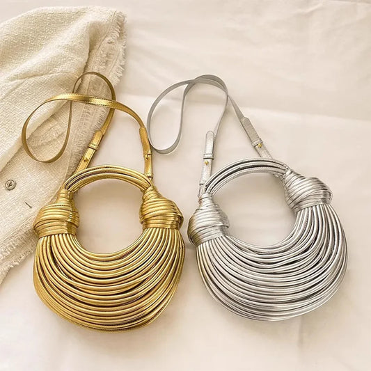 Handbags for Women  Gold Luxury Designer Brand Handwoven Noodle Bags Rope Knotted Pulled Hobo Silver Evening Clutch Chic