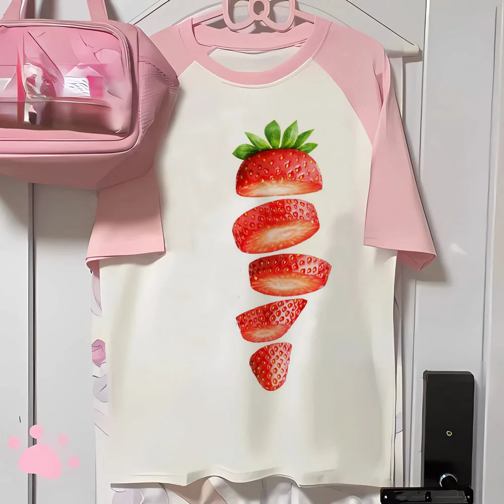 Strawberry t-shirts women printed design active wear casual wear tshirt female 2000s comic clothes
