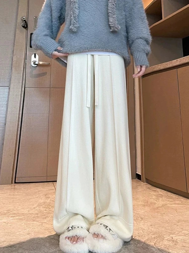 Women's Pants Autumn Winter New Versatile Thickening Keep Warm Knitted Pant Fashionable Casual Loose High Waisted Wide Leg Pants