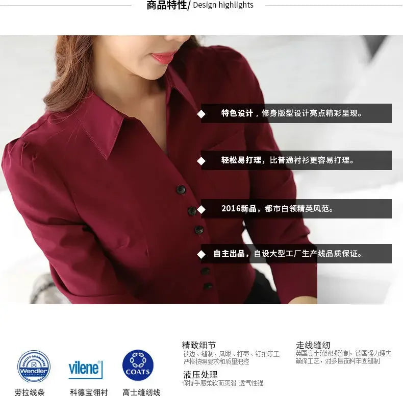 Women Blouse White Shirt Women's Long Sleeve Formal Wear Autumn Chiffon V-neck Shirt Blusas Ropa De Mujer