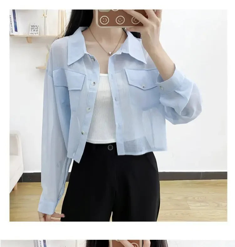 Summer Loose Chiffon Sunscreen Clothes for Women in Summer 2025 New Thin Casual Versatile Long-sleeved Cardigan Short Jacket