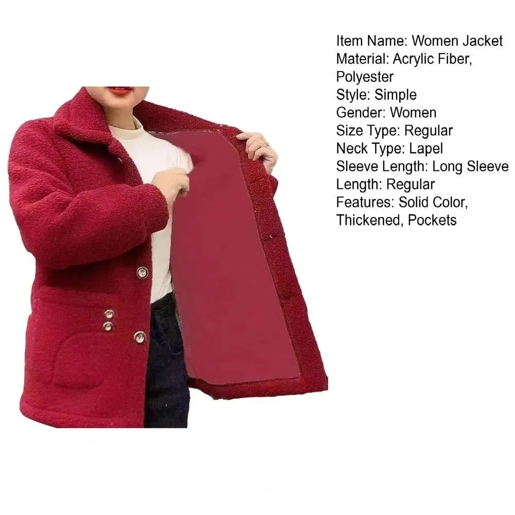Women Jacket Coat Stylish Women's Lapel Jacket Coat with Imitation Lamb Wool Long Sleeve Thickened Outwear for Autumn Winter