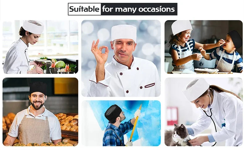 Chef Hats for Men Women Chef Beanie Cook Caps for Japanese Korean Style Cuisine Hats Thick Thin Net Flat Cap for Sushi Waiter