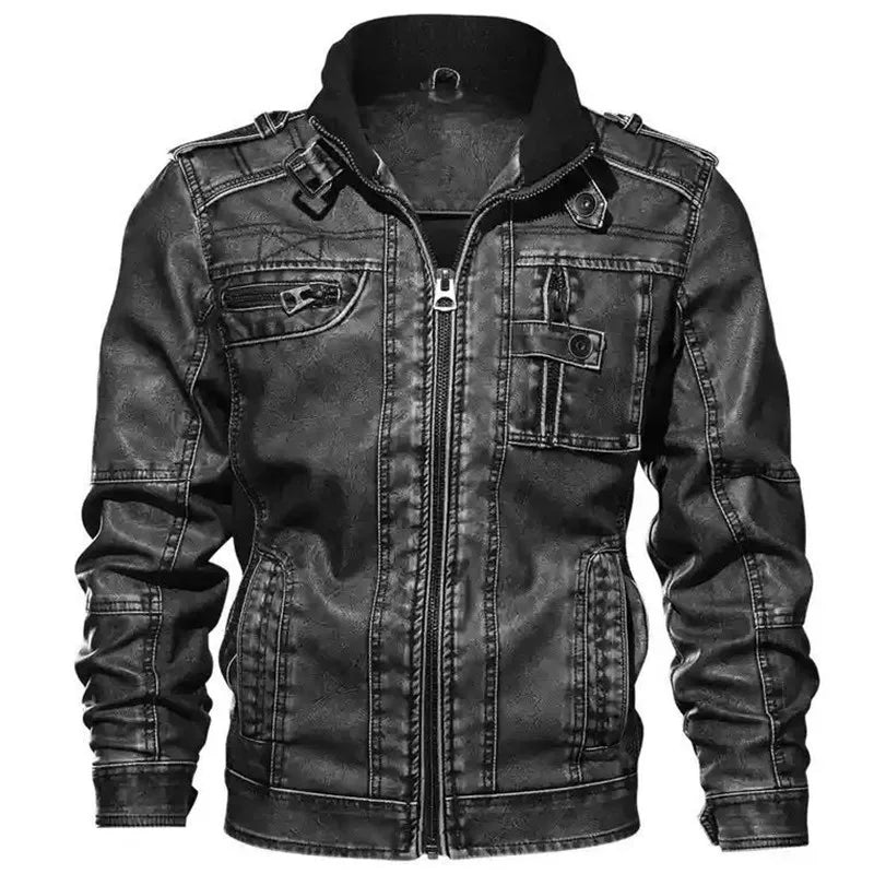 Men's Leather Clothing for Autumn and Winter. Fashionable Young Men's Stand-collar Distressed Personalized Street Leather Coat.