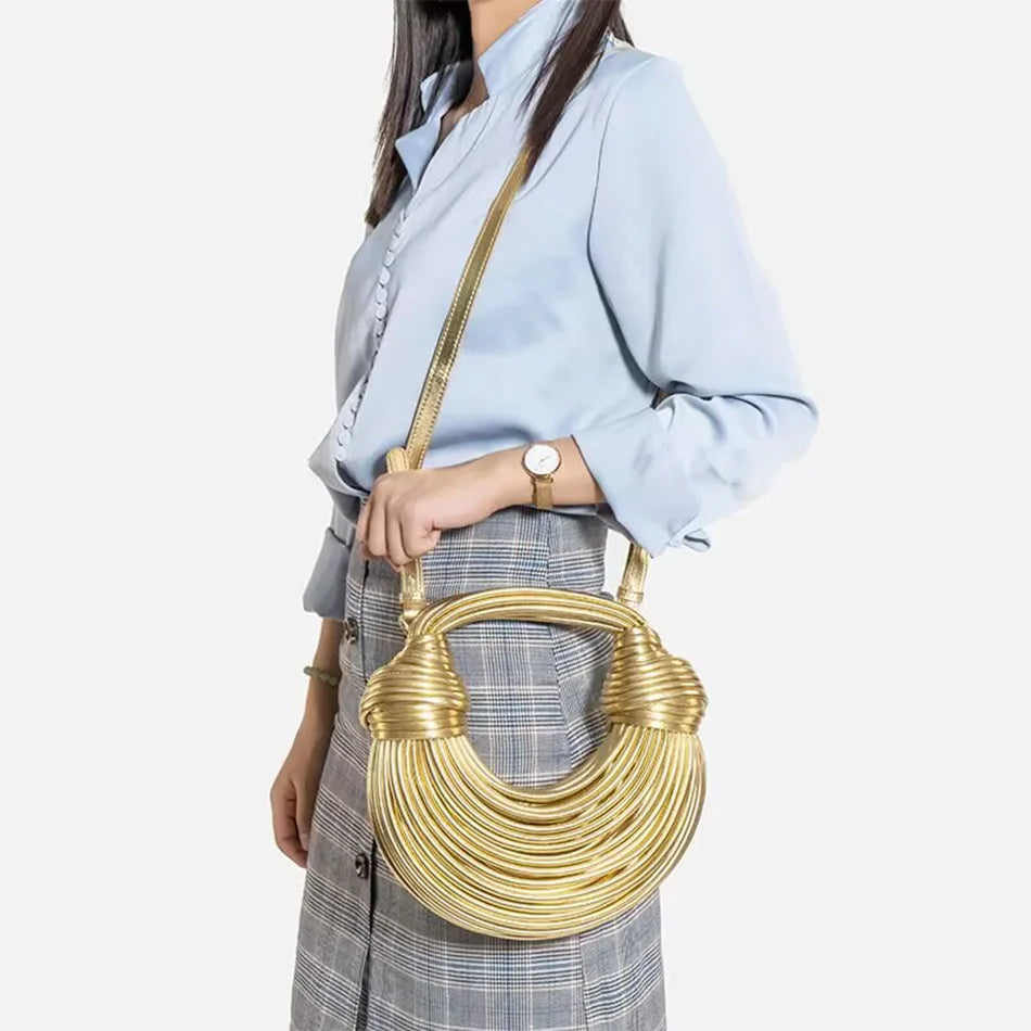 Handbags for Women  Gold Luxury Designer Brand Handwoven Noodle Bags Rope Knotted Pulled Hobo Silver Evening Clutch Chic