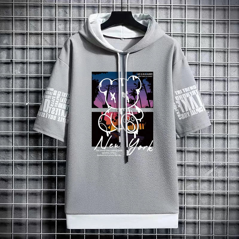T Shirt for Men Hoodies Art New York Letter Bear Print Graphic T-shirt Women's Harajuku Streetwear Top Short Sleeve Sweatshirts