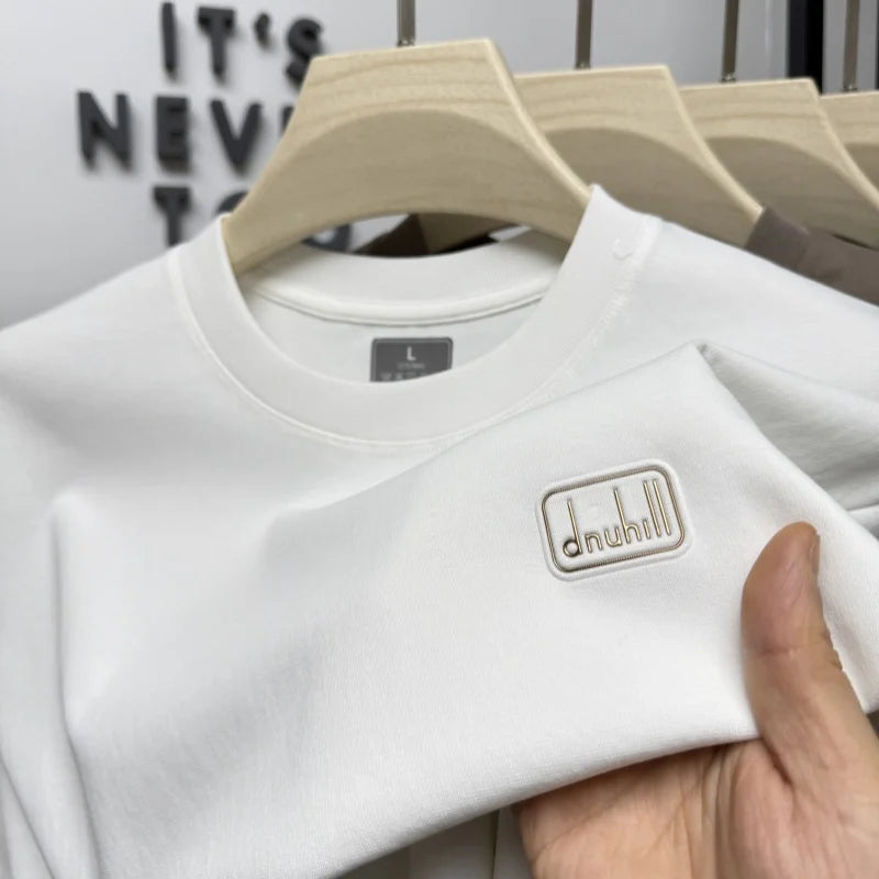 Men's short sleeved T-shirt 2025 summer hot item solid color round neck high-quality simple trendy casual base shirt for men top