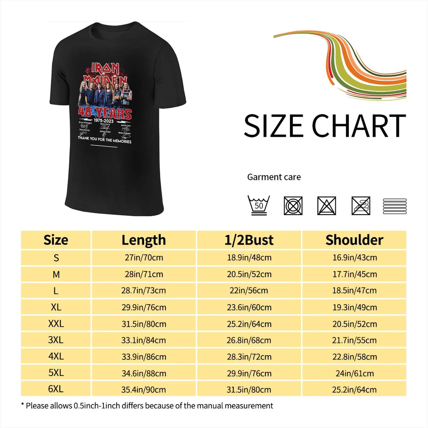T-Shirt for Men  Vintage 100% Cotton Tees Round Collar Short Sleeve T Shirt Irons band 2025 Maideng 4XL 5XL Clothes