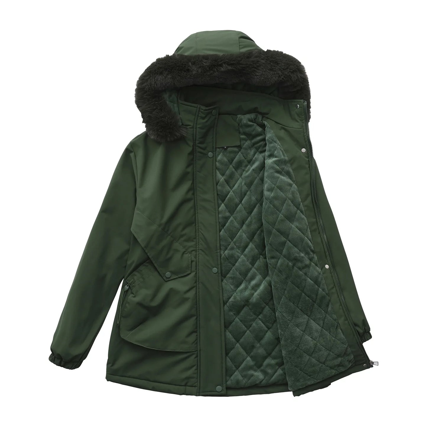 Cotton Coat Women 2025 Winter Mid-length Parka Plus Velvet Korean Style Large Fur Collar Plus Velvet Coat