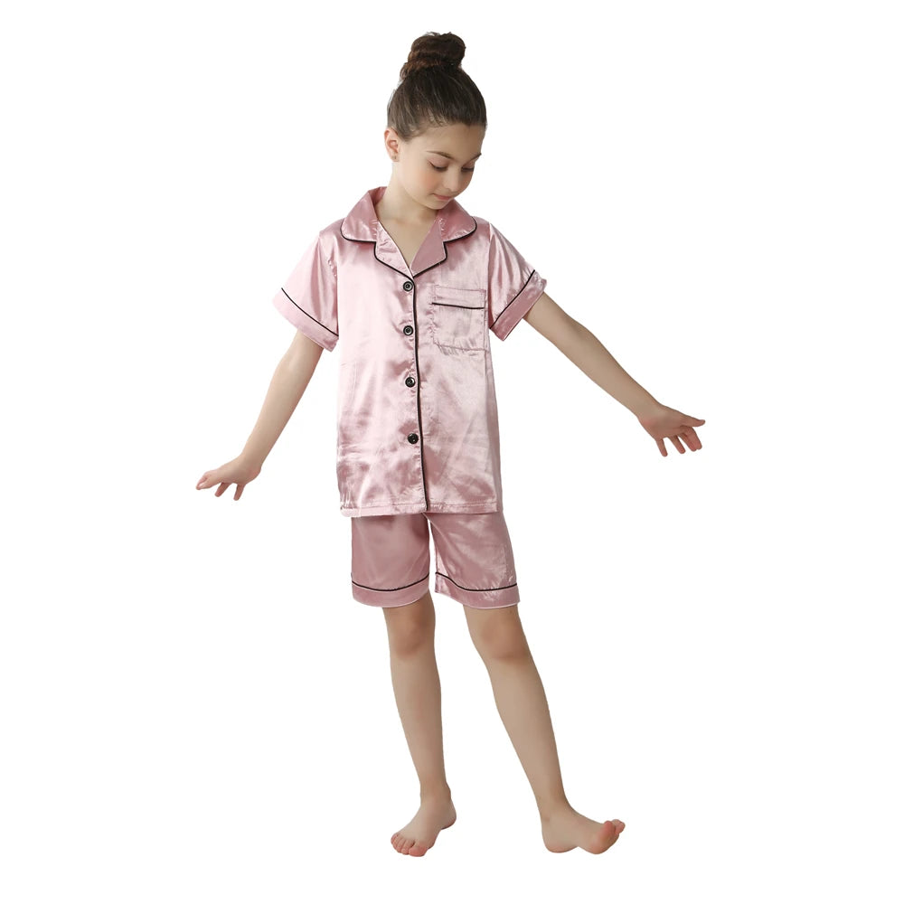 Pink Pajama Sets Short Sleeve T-Shirt Tops With Shorts Toddler Baby Sleeping Clothes Pijamas Sleepwear Boys Girls Kids Pyjamas