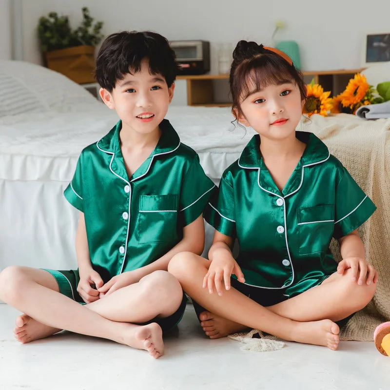 Pink Pajama Sets Short Sleeve T-Shirt Tops With Shorts Toddler Baby Sleeping Clothes Pijamas Sleepwear Boys Girls Kids Pyjamas