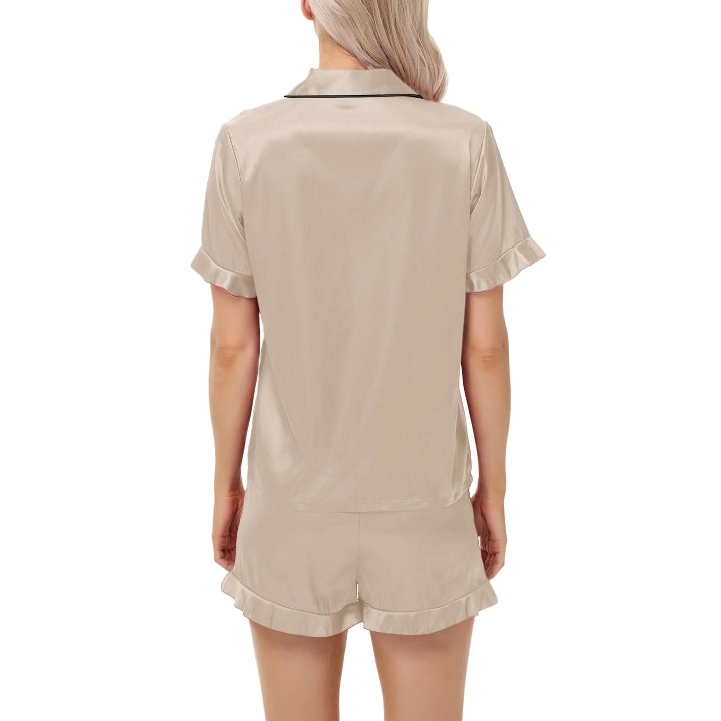 Luxurious Short Sleeve Satin Pajama Women Daily Home Wear Sleepwear Imitation Silk Lounge wear Button-Up Lapel Collar Nightwear