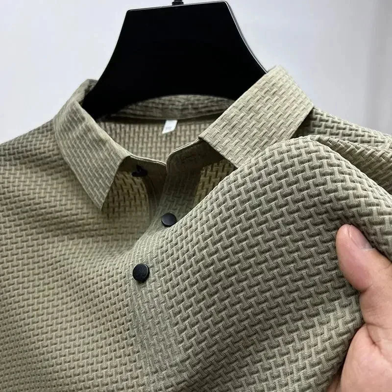 Summer Short Sleeve Polo Shirts Men Turn-Down Collar Anti-Wrinkle Solid Polos Tops Breathable Male Business Casual Tees Tshirts