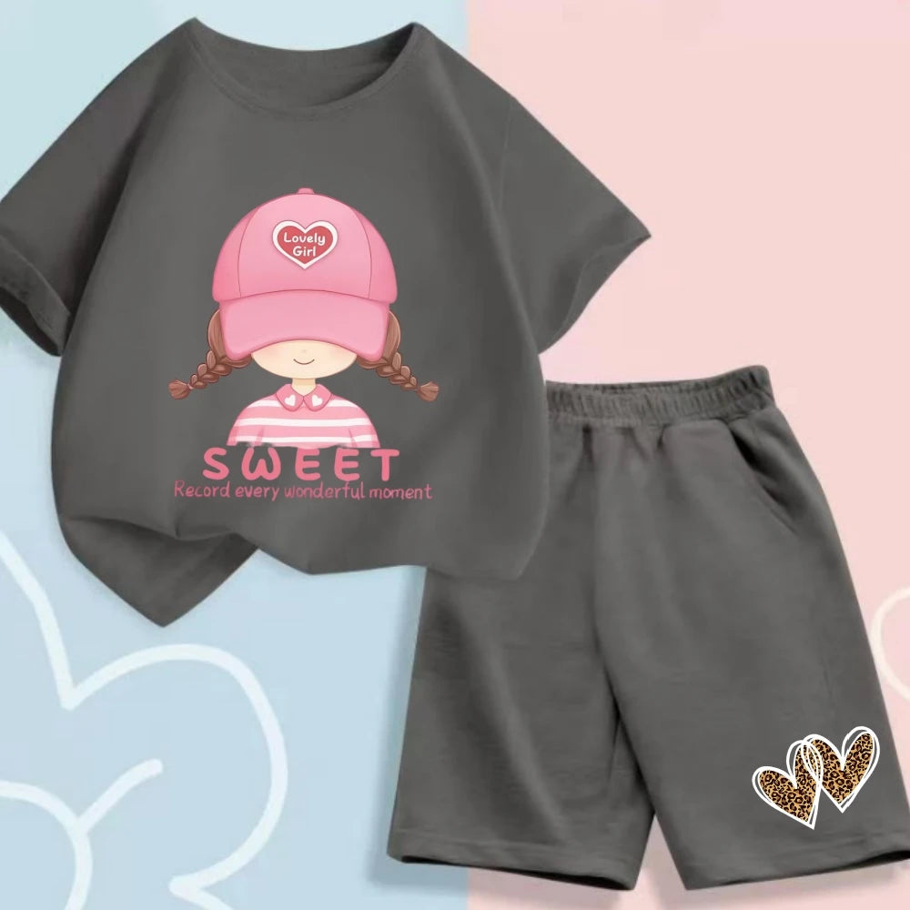 Summer Baby Clothes Set Kid Girls Cartoon Printed Short Sleeve T-Shirts Top And Shorts Bottom 2 Pieces Suit Children Tracksuits