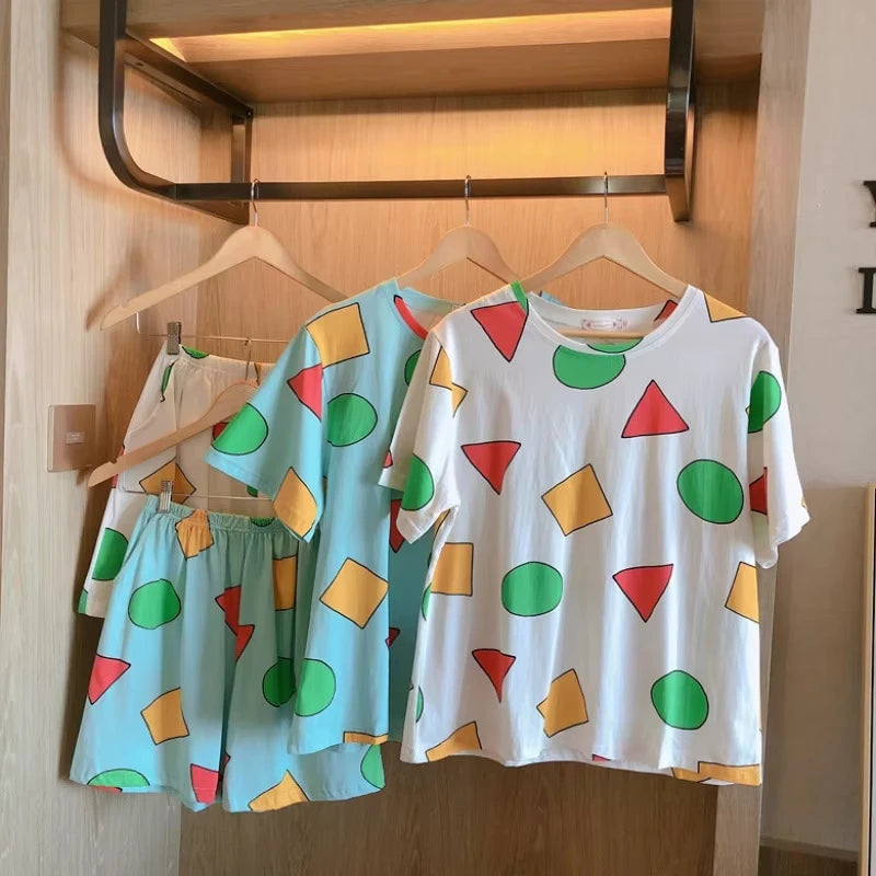 Pijama Sin Chan Man Pajama Sinchan Cotton Summer Short Sets Japanese Pajamas for Couples Man and Woman Sleepwear 2025