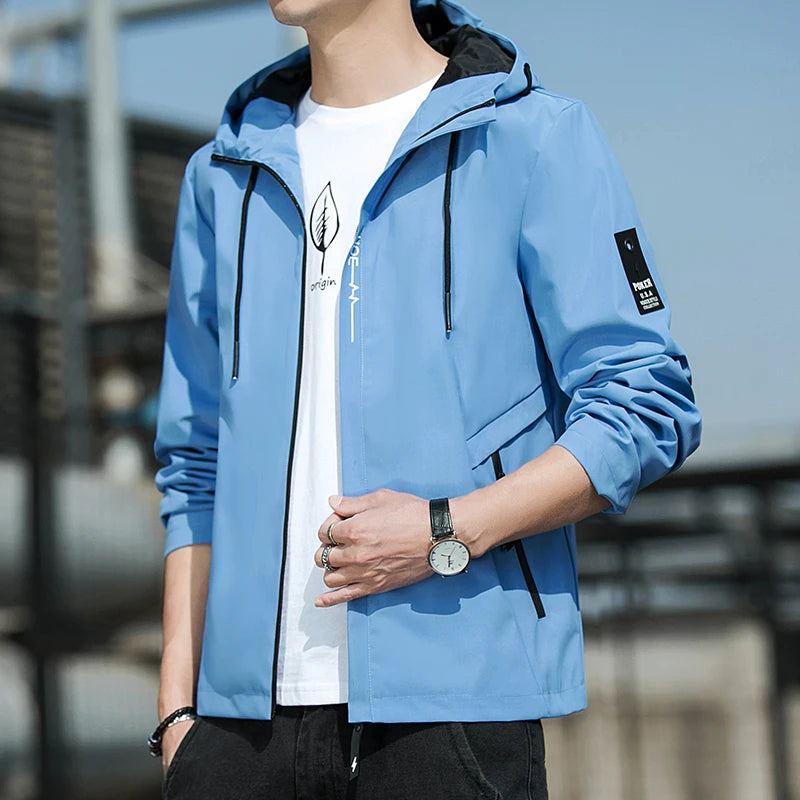Men Hooded Jacket Autumn Thin Breathable Fashion Casual Coat Long Sleeve Outwear Sportswear Mens Streetwear Windbreaker Top