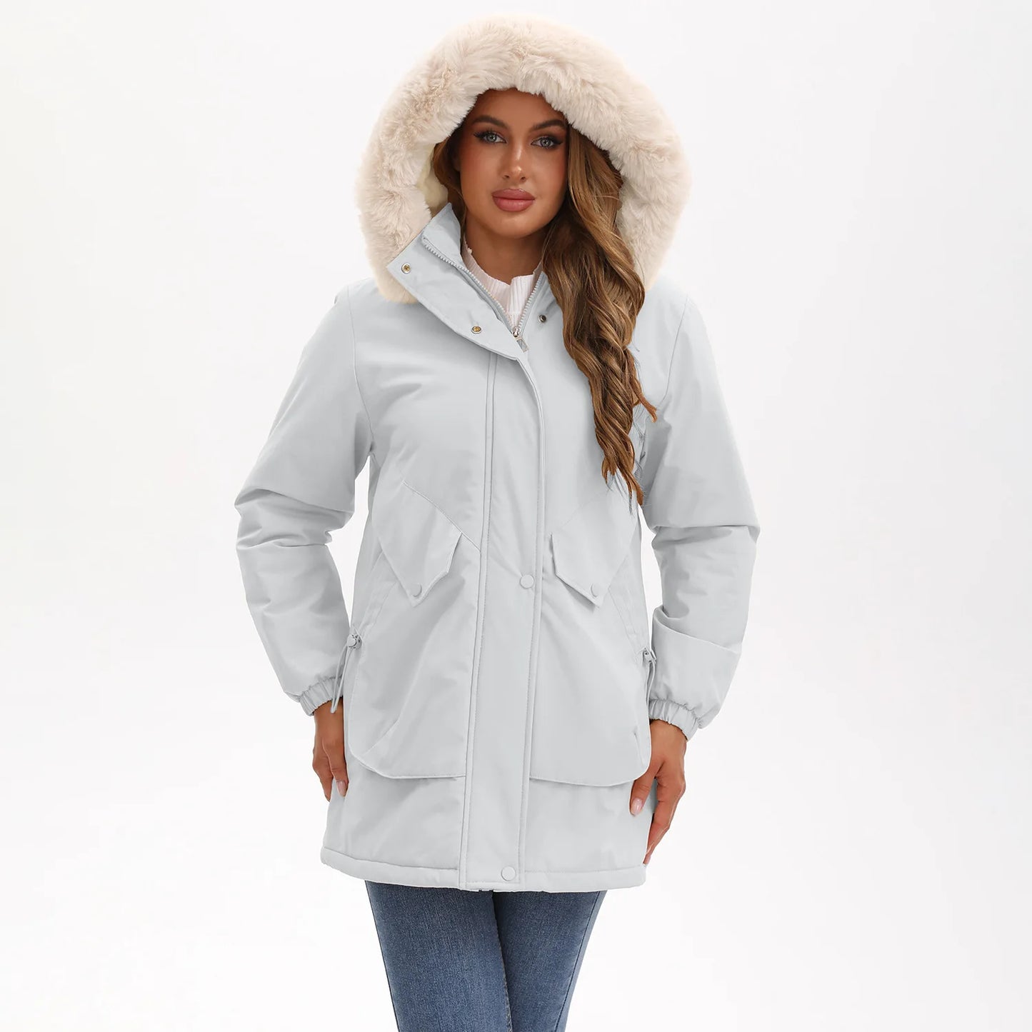 Cotton Coat Women 2025 Winter Mid-length Parka Plus Velvet Korean Style Large Fur Collar Plus Velvet Coat