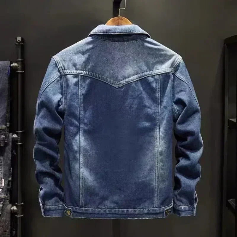 Men Coat Thick Denim Jackets Turn Down Collar Lamb Wool Coats Full Sleeve Casual Splice Single Breasted Jacket Autumn Winter