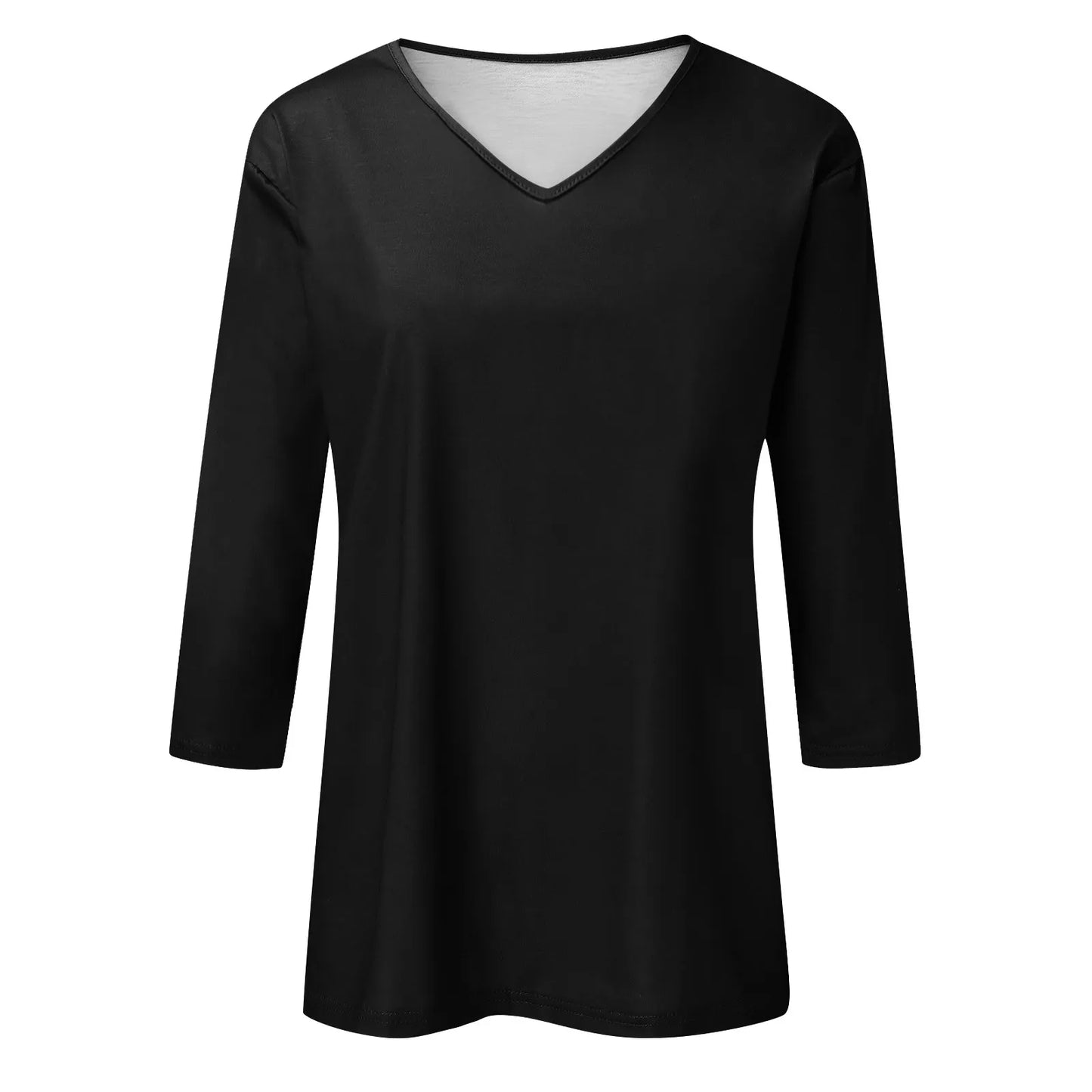 Women's T-Shirt Fashion Casual Everyday Versatile V-Neck 3/4 Length Sleeve Tops Solid Color Printed T-Shirt Top