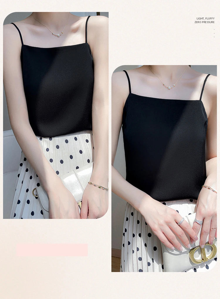 summer new base outside to wear a high-grade sense of solid color everything temperament elegant French sling female