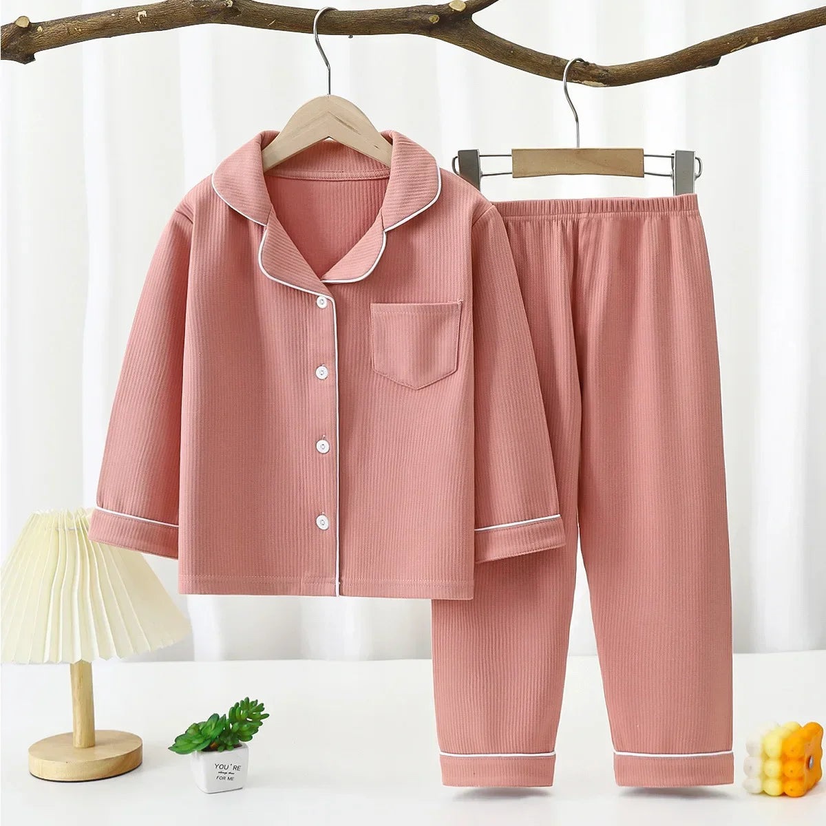 2024 Autumn Winter Children Pajama Sets Solid Color Sleepwear for Kids 1-16years Teen Pijamas Boys Girls Loungewear Baby Clothes