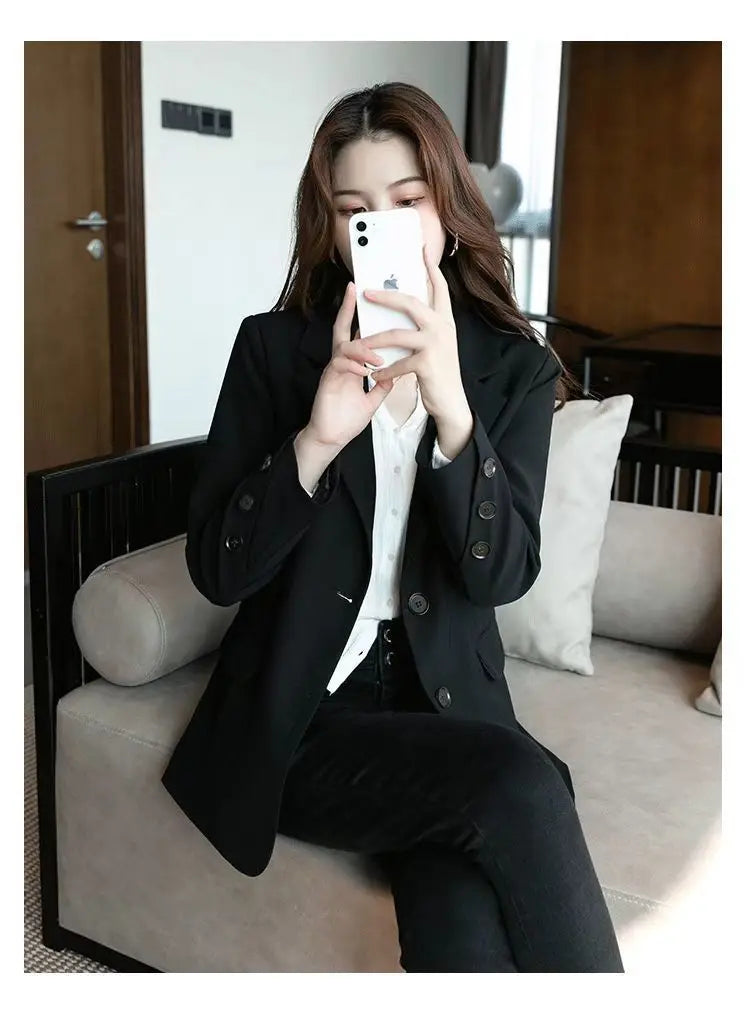 Tailored Coat Women Single Breasted Jackets Blazer Solid Long Sleeve Turn Down Collar Elegant Coats Office Lady Simple